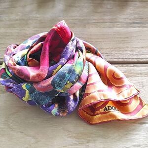 Adolfo Oblong Silk Abstract Floral Scarf Vintage